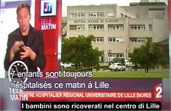 Schermata di un TG con lingua dei segni e sottotitoli francesi, con sottotitoli interlinguistici in italiano in tempo reale
