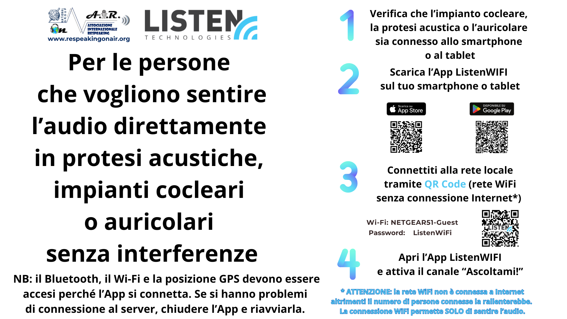 Istruzioni per collegarsi al Listen Wi-Fi